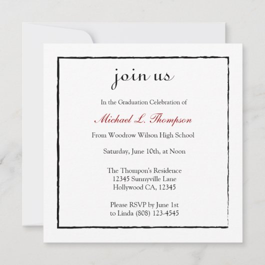 Elegante Black, White and Red Class 2013 Einladung (Rückseite)