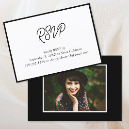 Elegante Black & White Bat Mitzvah Foto RSVP Karte