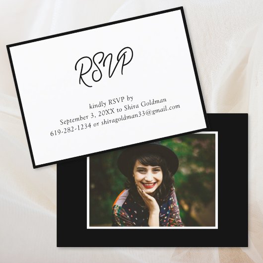 Elegante Black & White Bat Mitzvah Foto RSVP Karte
