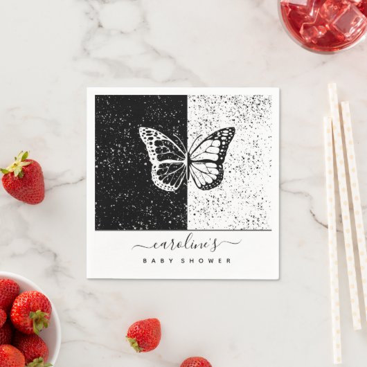 Elegante Black & White Butterfly Babydusche gepunk Serviette (Beispiel)