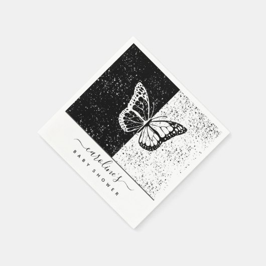 Elegante Black & White Butterfly Babydusche gepunk Serviette (Ecke)