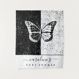 Elegante Black & White Butterfly Babydusche gepunk Wandteppich