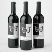 Elegante Black & White Butterfly Babydusche gepunk Weinetikett (Flaschen)