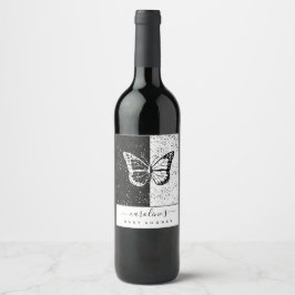 Elegante Black & White Butterfly Babydusche gepunk Weinetikett