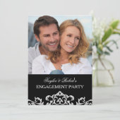 Elegante Black & White Damask Engagement Party Einladung (Stehend Vorderseite)