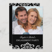 Elegante Black & White Damask Engagement Party Einladung (Vorne/Hinten)