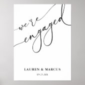 Elegante Black & White Engagement Party Willkommen Poster (Vorne)