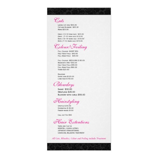 Elegante Black & White Girly Floral Damasks Werbekarte (Hinten)