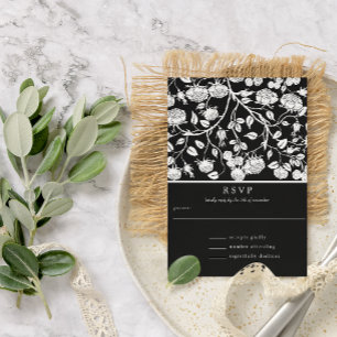 Elegante Black & White Roses Hochzeit Einladung