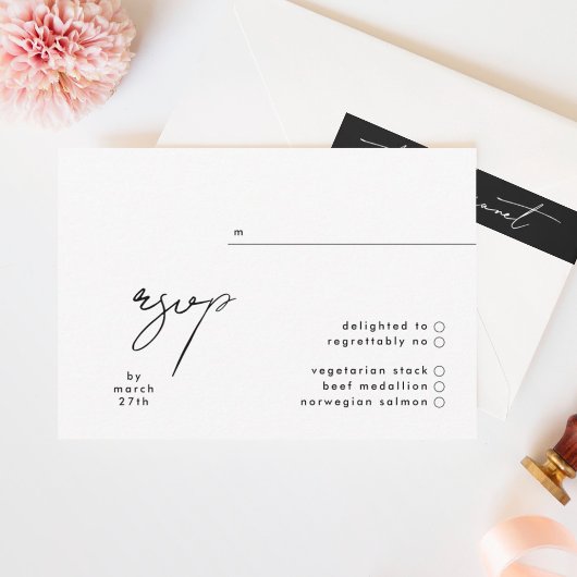 Elegante Black & White Simple Wedding RSVP Card Karte