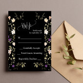 Elegante Black Wildblumen Wedding RSVP Card Einladung