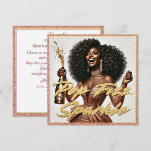 Elegante Black Woman Rose Gold Champagne Neujahr Karte