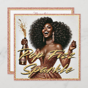 Elegante Black Woman Rose Gold Champagne Neujahr Karte