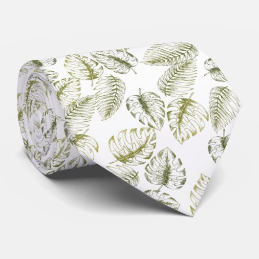 elegante blanco con hojas verdes krawatte (Gerollt)