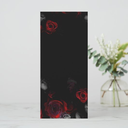 Elegante Blank Black and Red Floral Wedding Card Menükarte (Stehend Vorderseite)