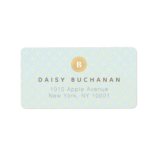 Elegante Blass Blue Gold Monogram Address Label Adressaufkleber (Vorne)