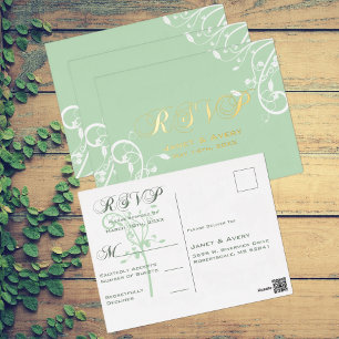 Elegante, blasse, pastellgrüne RSVP-Folie-Postkart Folien Feiertagspostkarte