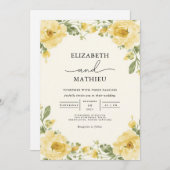 Elegante blassgelbe Botanische Blumenhochzeit Einladung (Vorne/Hinten)