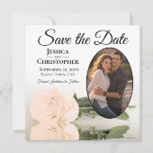 Elegante, blasspfirsichfarbene Rose mit Oval Foto Save The Date (Vorderseite)