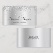 Elegante Blasssilber Satin Ombre Foil and Glitzer Visitenkarte (Vorne/Hinten)