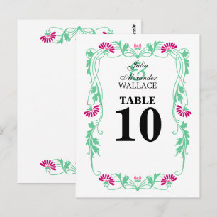 Elegante Blatt-Blumen- und Schwung-Tischnummernkar Postkarte
