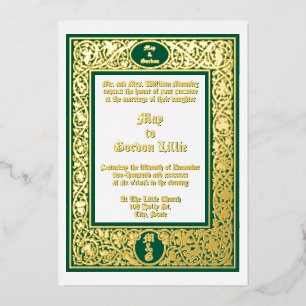 Elegante Blatt- und Blumenrand-Hochzeit Folieneinladung