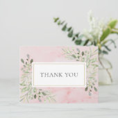 Elegante Blätter aus rosafarbenem Marmor Dankeskarte (Stehend Vorderseite)