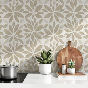 Elegante Blätter Beige & Creme Minimalistisch Tapete