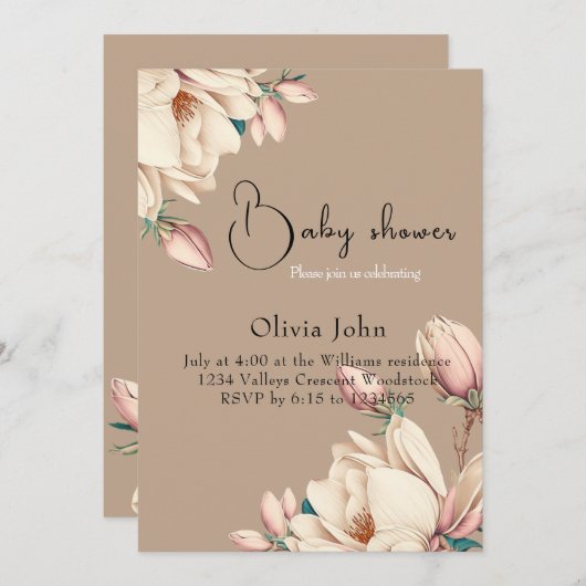 Elegante Blätter der Magnolia-Blume Einladung (Vorne/Hinten)