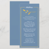 Elegante Blätter. Einfaches klassisches Blue Weddi Menükarte (Vorne/Hinten)