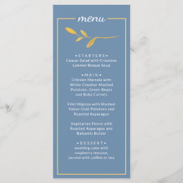 Elegante Blätter. Einfaches klassisches Blue Weddi Menükarte