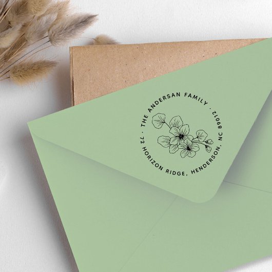 Elegante Blätter Familienname Rücksendeadresse Gummistempel