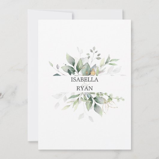 ELEGANTE Blätter Foliage Gold Watercolor WEDD Einladung (Rückseite)