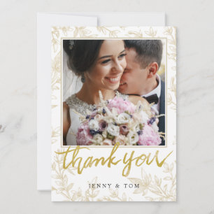 Elegante Blätter Foto Custom Wedding Dankeschön Ka Dankeskarte
