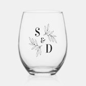 Elegante Blätter für Hochzeitsgrau Weinglas Ohne Stiel (Vorderseite)