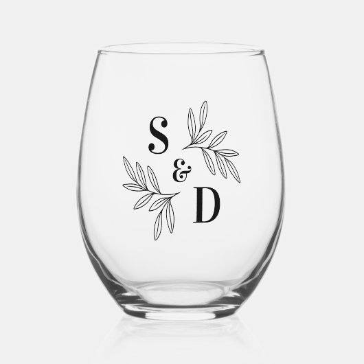 Elegante Blätter für Hochzeitsgrau Weinglas Ohne Stiel (Vorderseite)