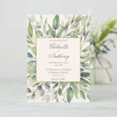 Elegante Blätter Goldgräber Wasserfarbenprägung Einladung (Stehend Vorderseite)