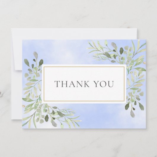 Elegante Blätter Greenery Watercolor Blue Vielen D Dankeskarte (Vorderseite)