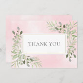 Elegante Blätter Grüne Pink Wasserfarbe Vielen Dan Dankeskarte (Vorne/Hinten)