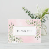 Elegante Blätter Grüne Pink Wasserfarbe Vielen Dan Dankeskarte (Stehend Vorderseite)