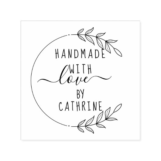 Elegante Blätter Handmade mit Liebe Individuelle N Permastempel (Design)