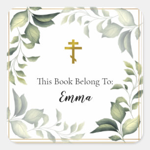 Elegante Blätter in einem goldenen Doppelrahmen Quadratischer Aufkleber