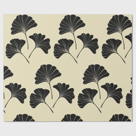 Elegante Blätter in schwarz-beige-Ginkgo Geschenkpapier (Flach)