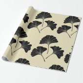 Elegante Blätter in schwarz-beige-Ginkgo Geschenkpapier (Ungerollt)