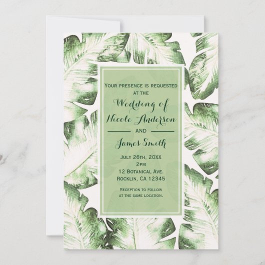Elegante Blätter mit Hochzeiten von White Green Tr Einladung (Vorderseite)