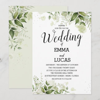 Elegante Blätter mit Spritzwasserfarben-Hochzeit Einladung