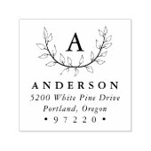 Elegante Blätter Monogram-Rücksendeadresse Permastempel (Design)