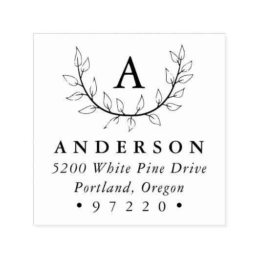 Elegante Blätter Monogram-Rücksendeadresse Permastempel (Design)