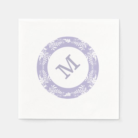 Elegante Blätter Muster-Lavendel-Monogramm Serviette (Vorderseite)