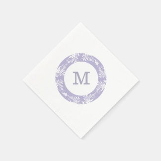 Elegante Blätter Muster-Lavendel-Monogramm Serviette